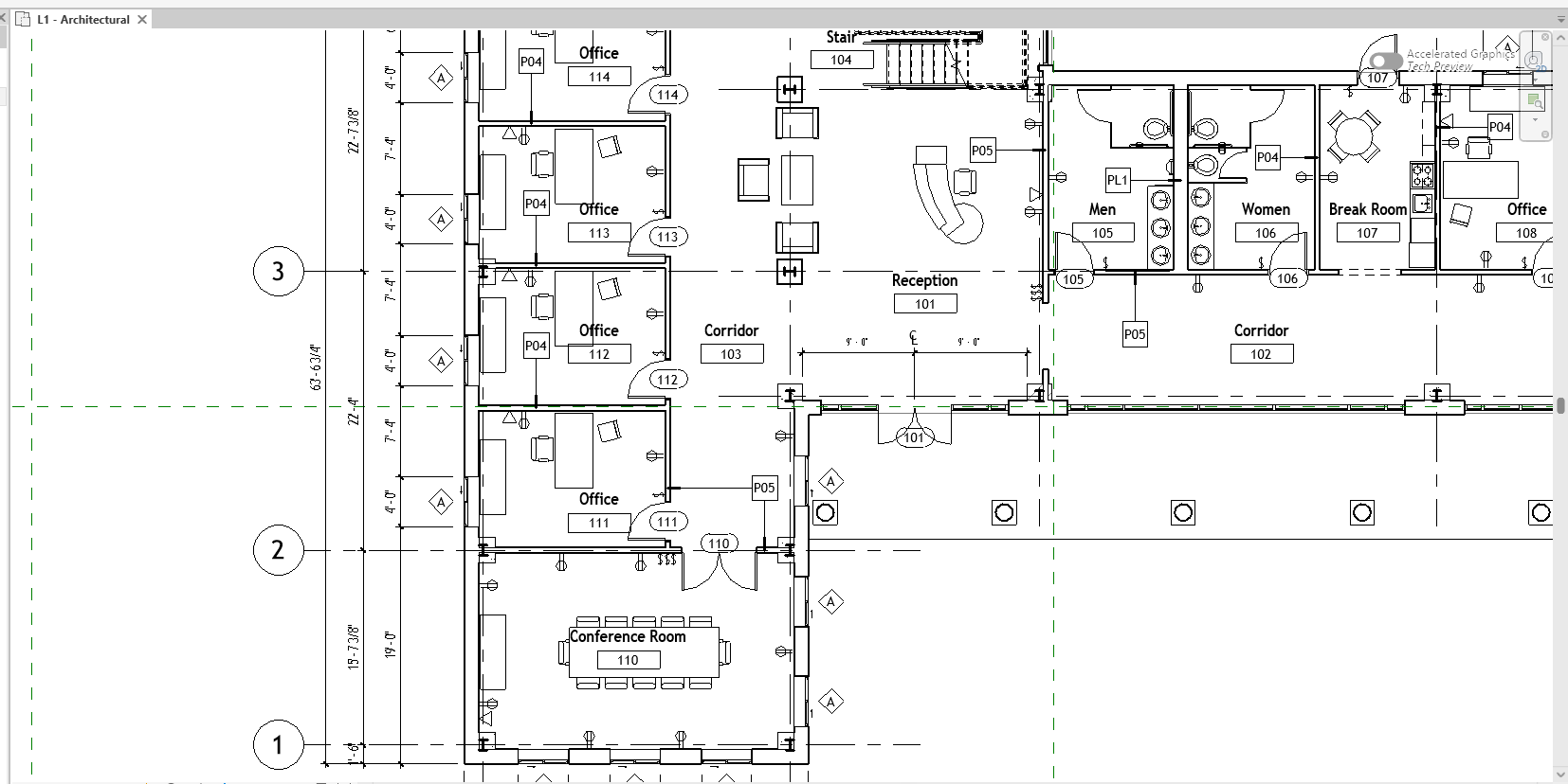 La planta ya encuadrada, con oficinas, corredores, recepción y sala de reuniones, sobre la que se harán todas las consultas